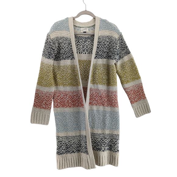 Universal Thread Wool Blend Long Cardigan S Multicolored Stripe Open Front Layer - Picture 2 of 8